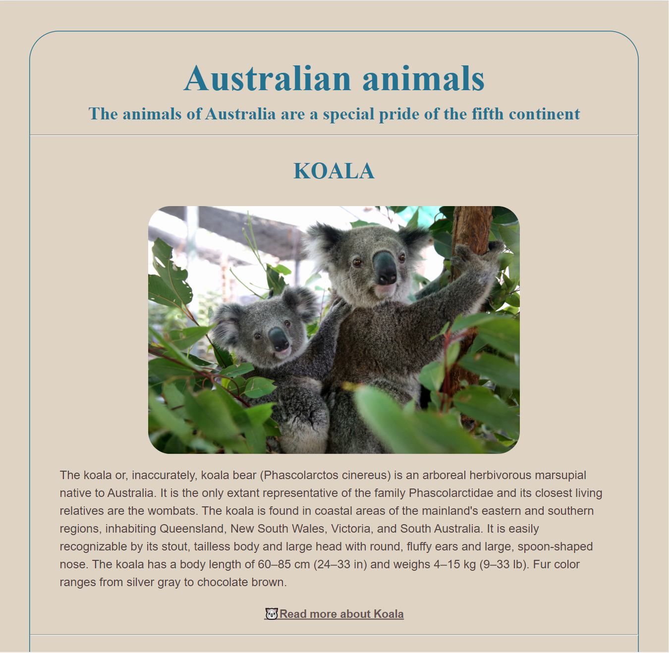 Australian animals Project